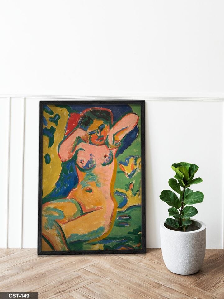 Sarı-kahverengi Soyut Figürlü Tek Parça Ahşap Çerçeveli Tablo Siyah - 50 x 70 CM