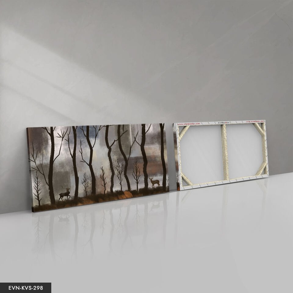 Doğa Geyik Tek Parça Kanvas - Canvas Tablo 40 x 30 CM - Çok Renkli