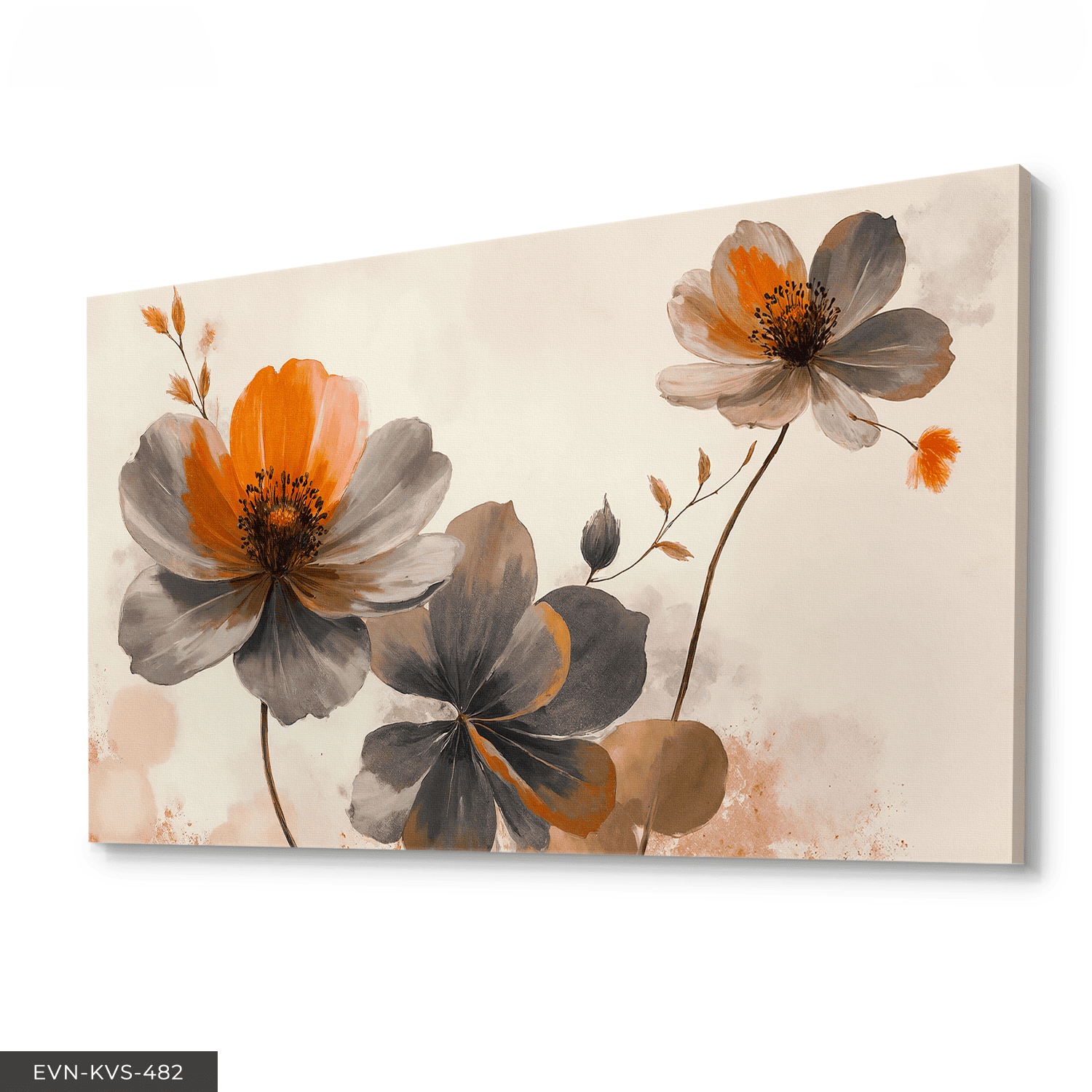 Yağlı Boya Görünümlü Siyah Çiçek Tek Parça Kanvas - Canvas Tablo 65 x 45 CM - Çok Renkli