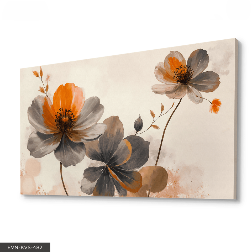 Yağlı Boya Görünümlü Siyah Çiçek Tek Parça Kanvas - Canvas Tablo 65 x 45 CM - Çok Renkli