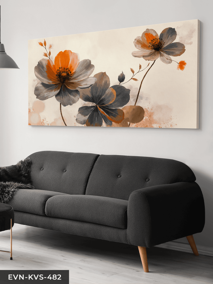 Yağlı Boya Görünümlü Siyah Çiçek Tek Parça Kanvas - Canvas Tablo 65 x 45 CM - Çok Renkli