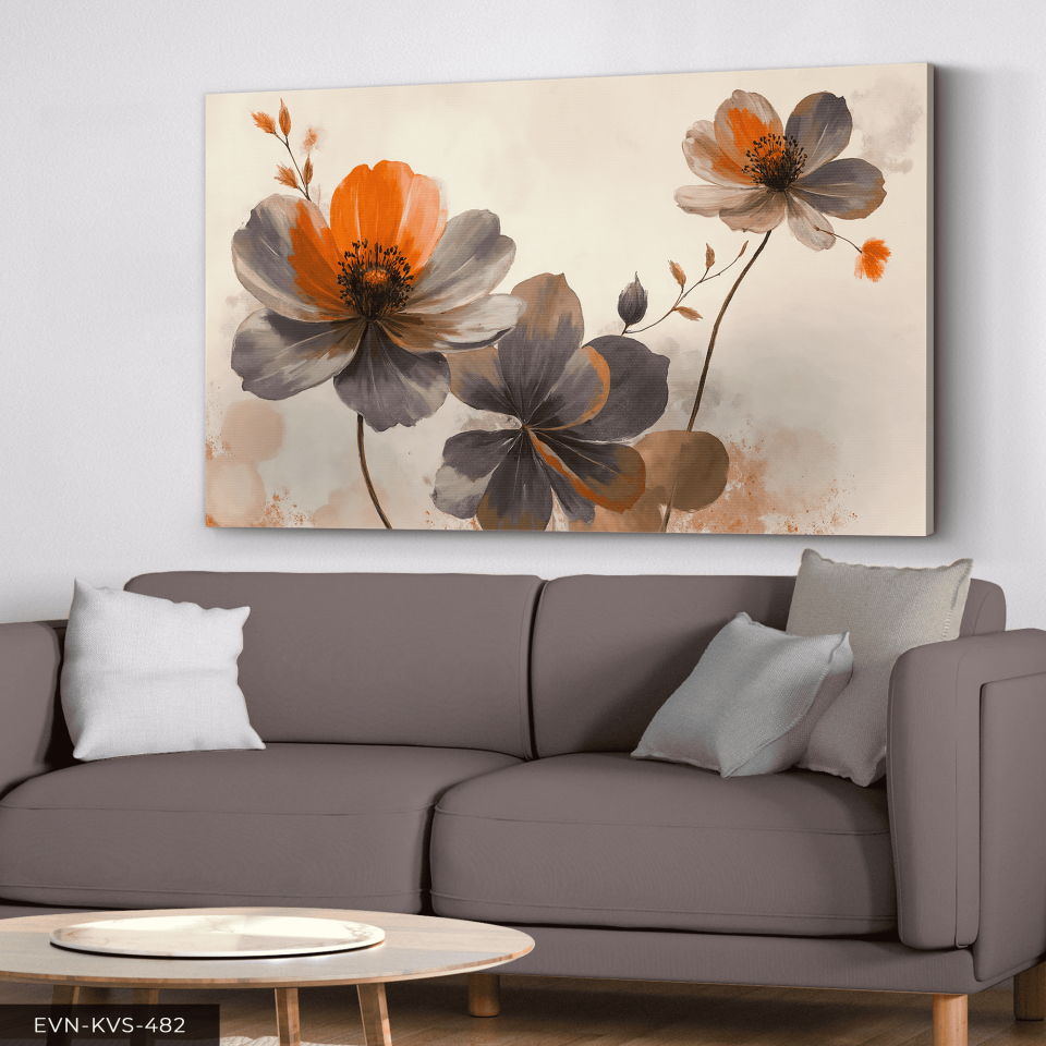 Yağlı Boya Görünümlü Siyah Çiçek Tek Parça Kanvas - Canvas Tablo 65 x 45 CM - Çok Renkli