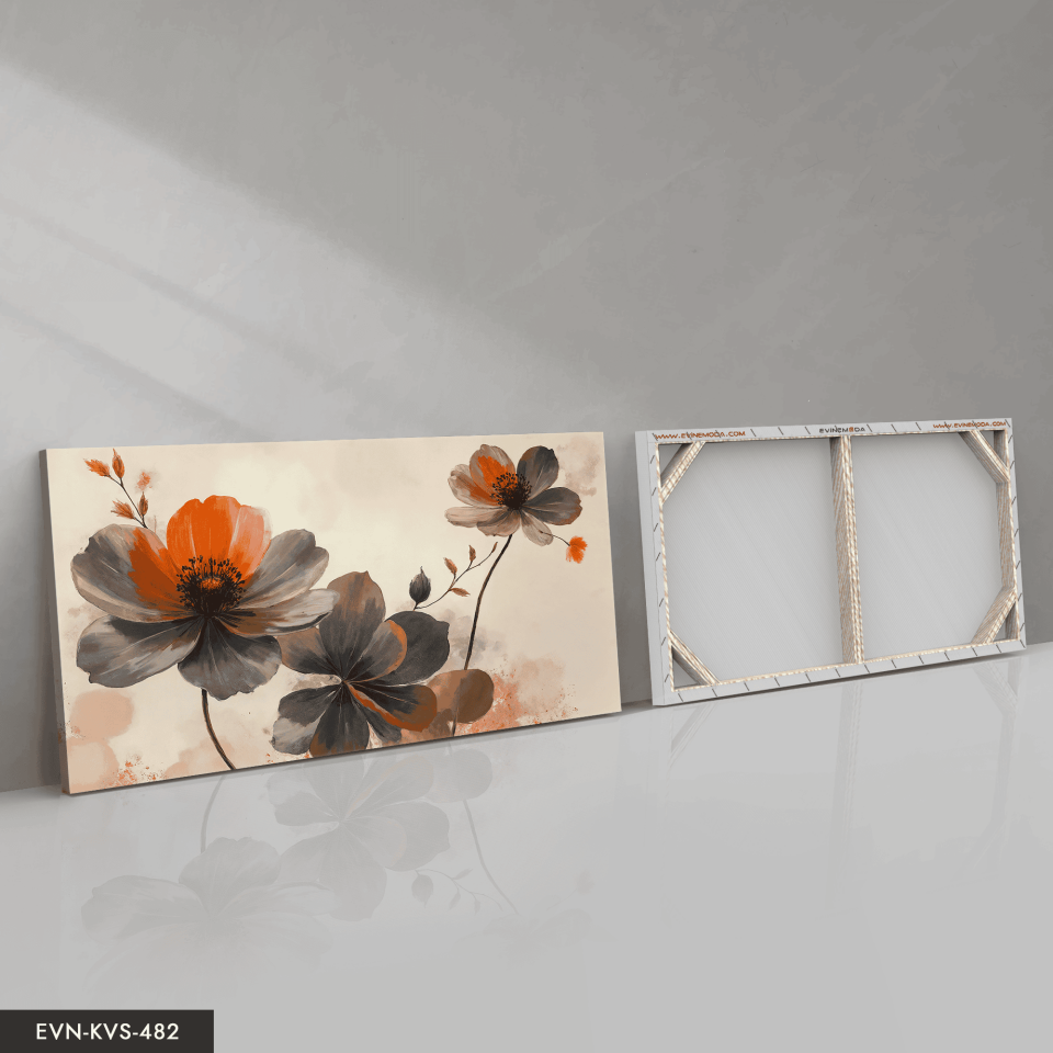 Yağlı Boya Görünümlü Siyah Çiçek Tek Parça Kanvas - Canvas Tablo 65 x 45 CM - Çok Renkli