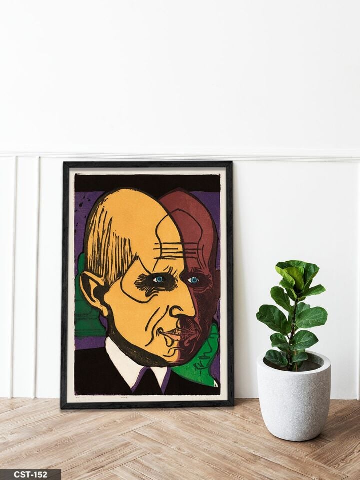 Sarı Fonlu Erkek Portre Tek Parça Ahşap Çerçeveli Tablo Siyah - 50 x 70 CM