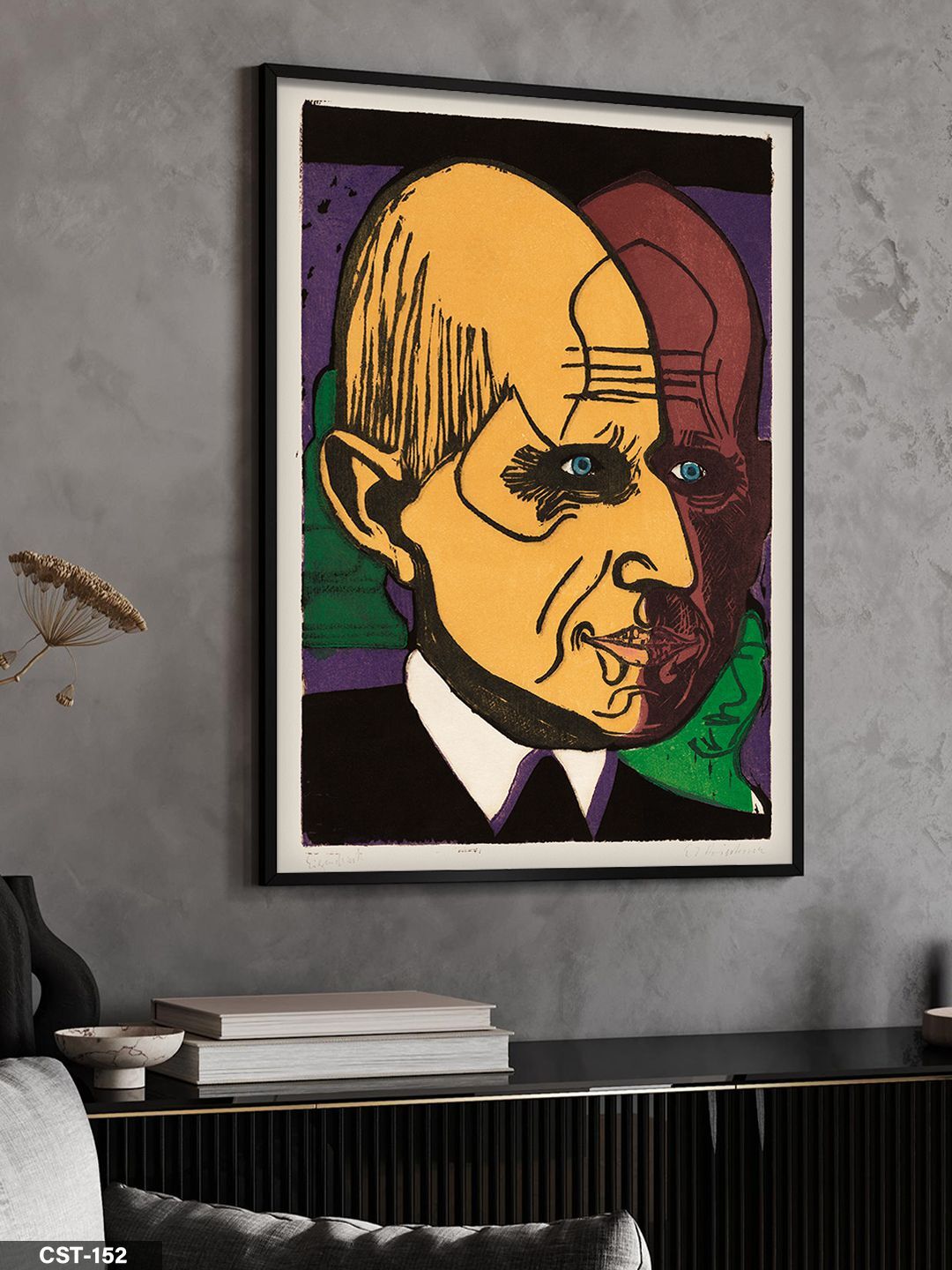 Sarı Fonlu Erkek Portre Tek Parça Ahşap Çerçeveli Tablo Siyah - 50 x 70 CM