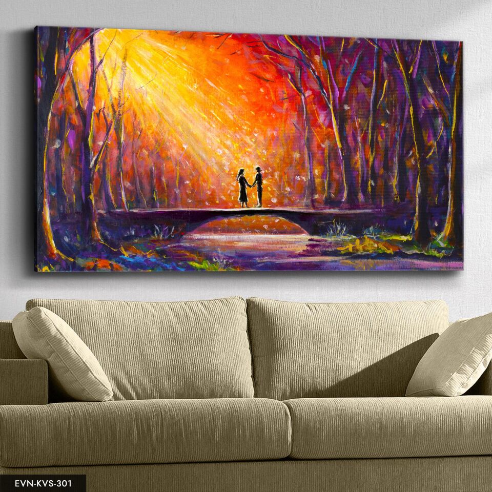 Sanatsal Çift Aşk Tek Parça Kanvas - Canvas Tablo