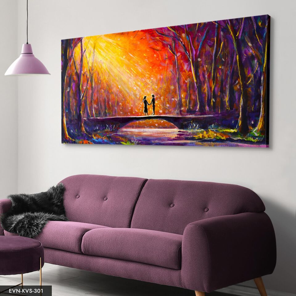 Sanatsal Çift Aşk Tek Parça Kanvas - Canvas Tablo