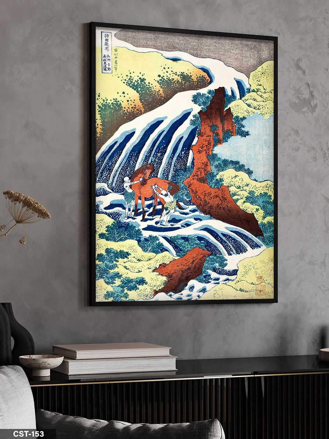 Dalga illüstrasyon The Great Wave Tarzı Tek Parça Ahşap Çerçeveli Tablo Siyah - 50 x 70 CM
