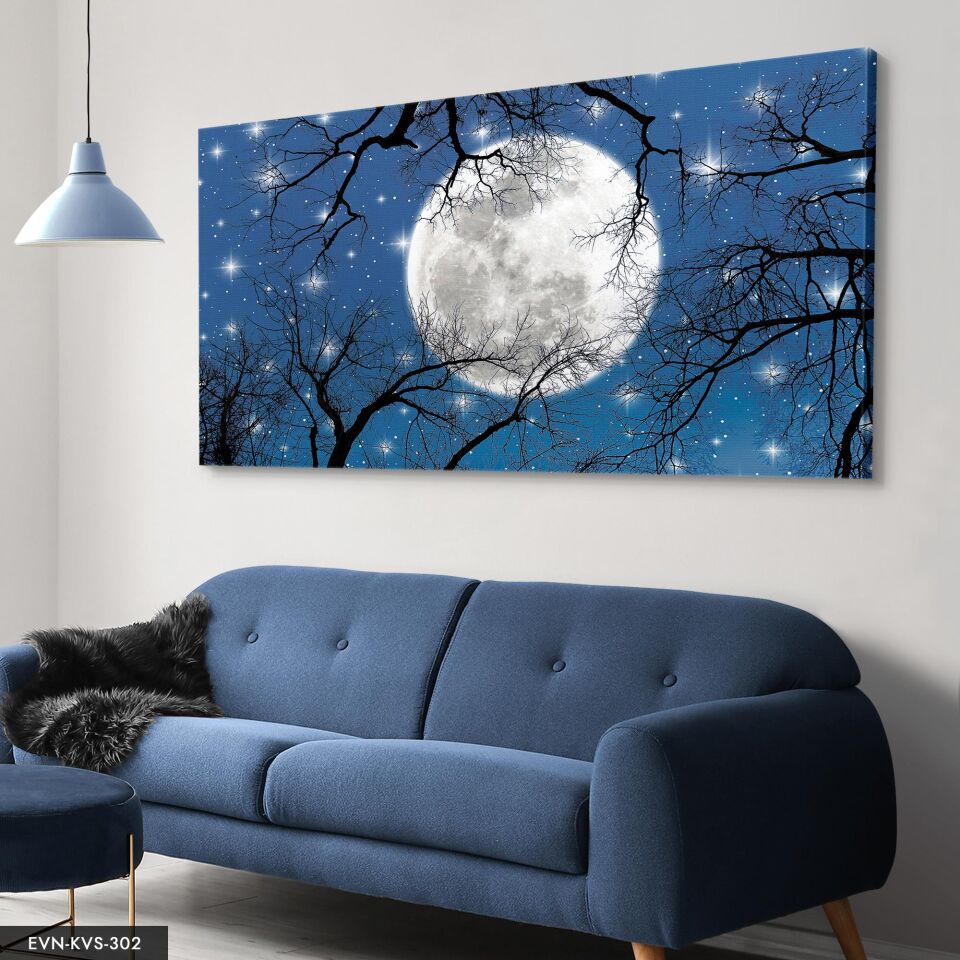 Ağaç Ay Manzara Tek Parça Kanvas - Canvas Tablo