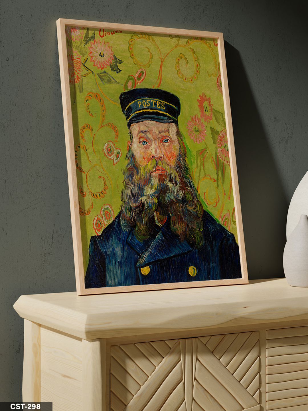 Vincent Van Gogh Postacı Joseph Rouli'nin Portresi Tek Parça Ahşap Çerçeveli Tablo Naturel - 20 x 30 CM