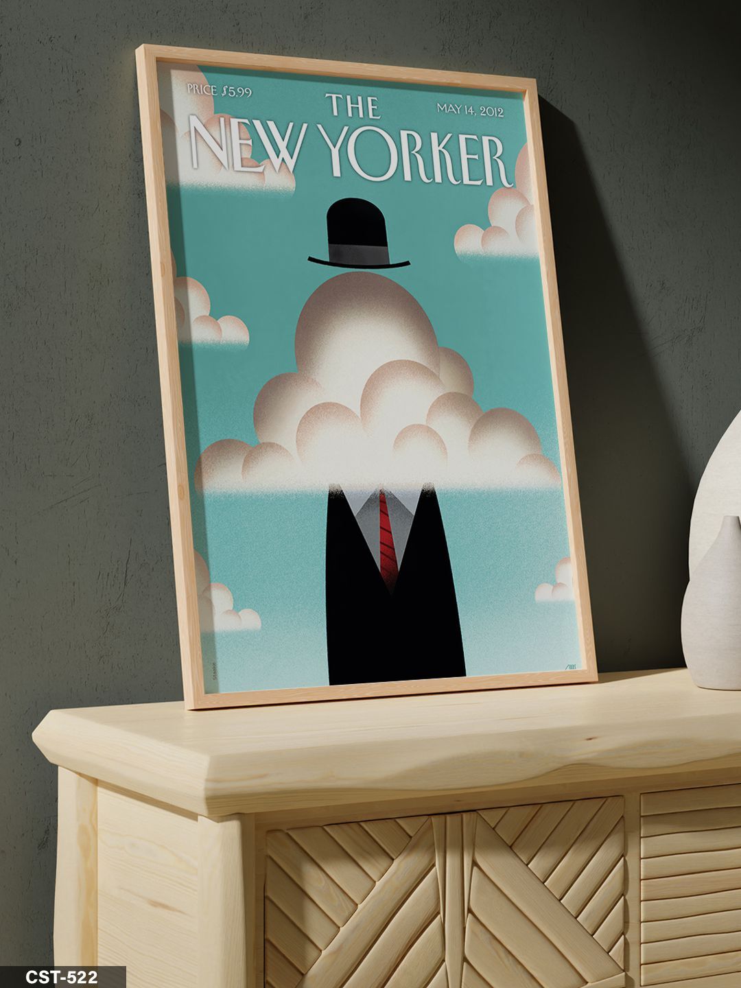 The New Yorker Poster Rene Magritte Tek Parça Ahşap Çerçeveli Tablo Naturel - 50 x 70 CM