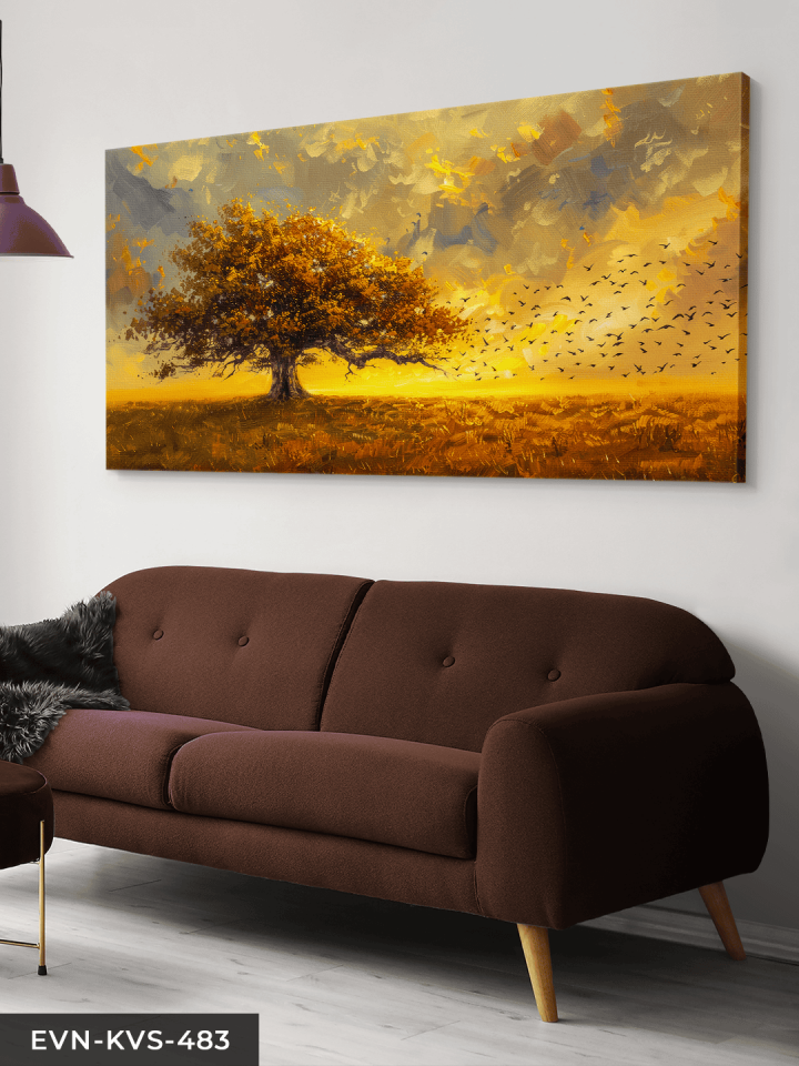 Ağaç ve Kuşlar Tek Parça Kanvas - Canvas Tablo 65 x 45 CM - Çok Renkli