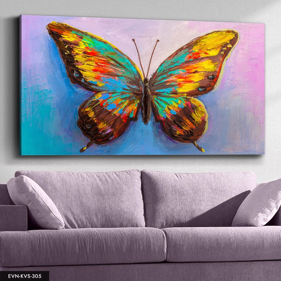 Renkli Kelebek Tek Parça Kanvas - Canvas Tablo