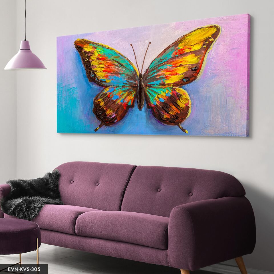 Renkli Kelebek Tek Parça Kanvas - Canvas Tablo