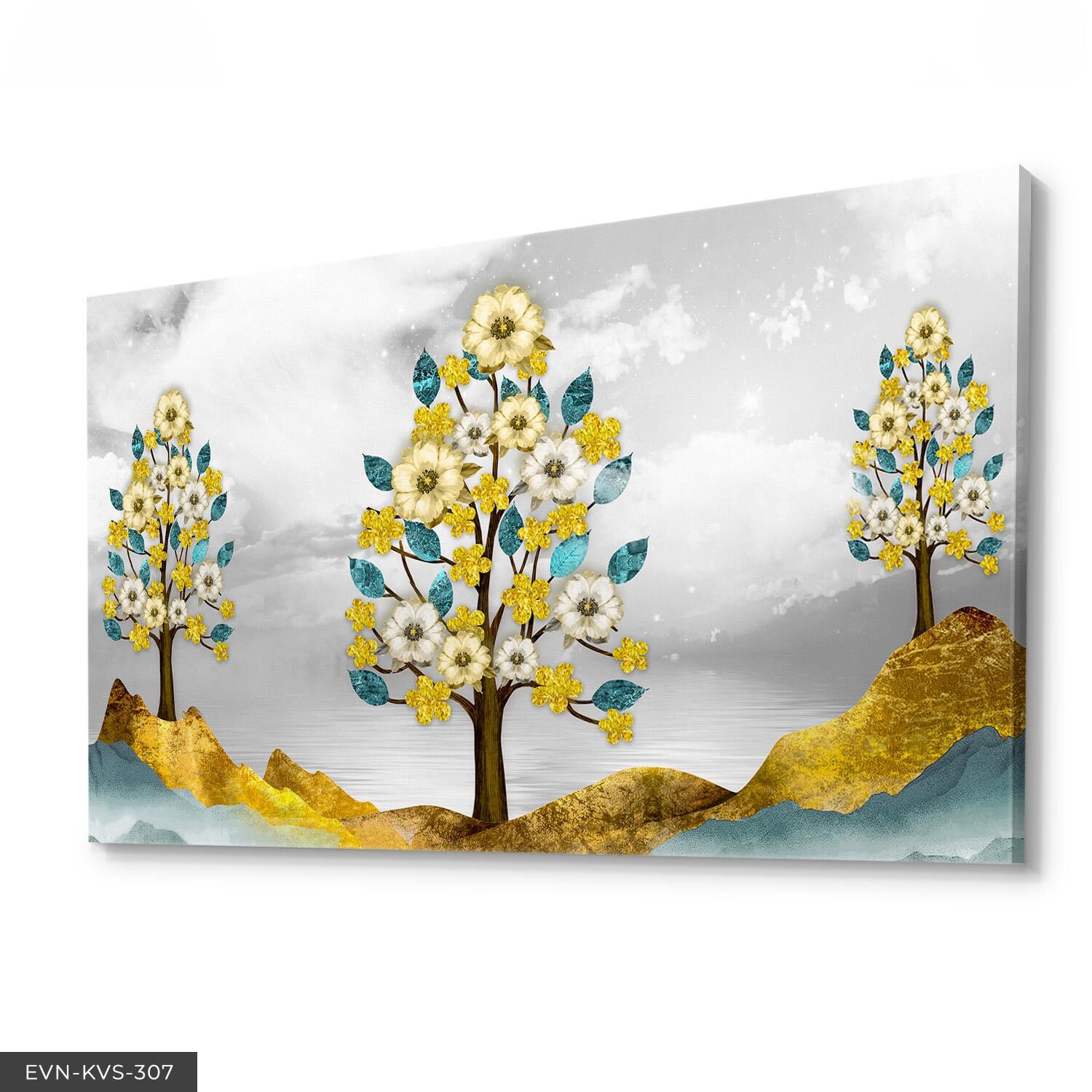 Ağaç Gold Yaprak Tek Parça Kanvas - Canvas Tablo