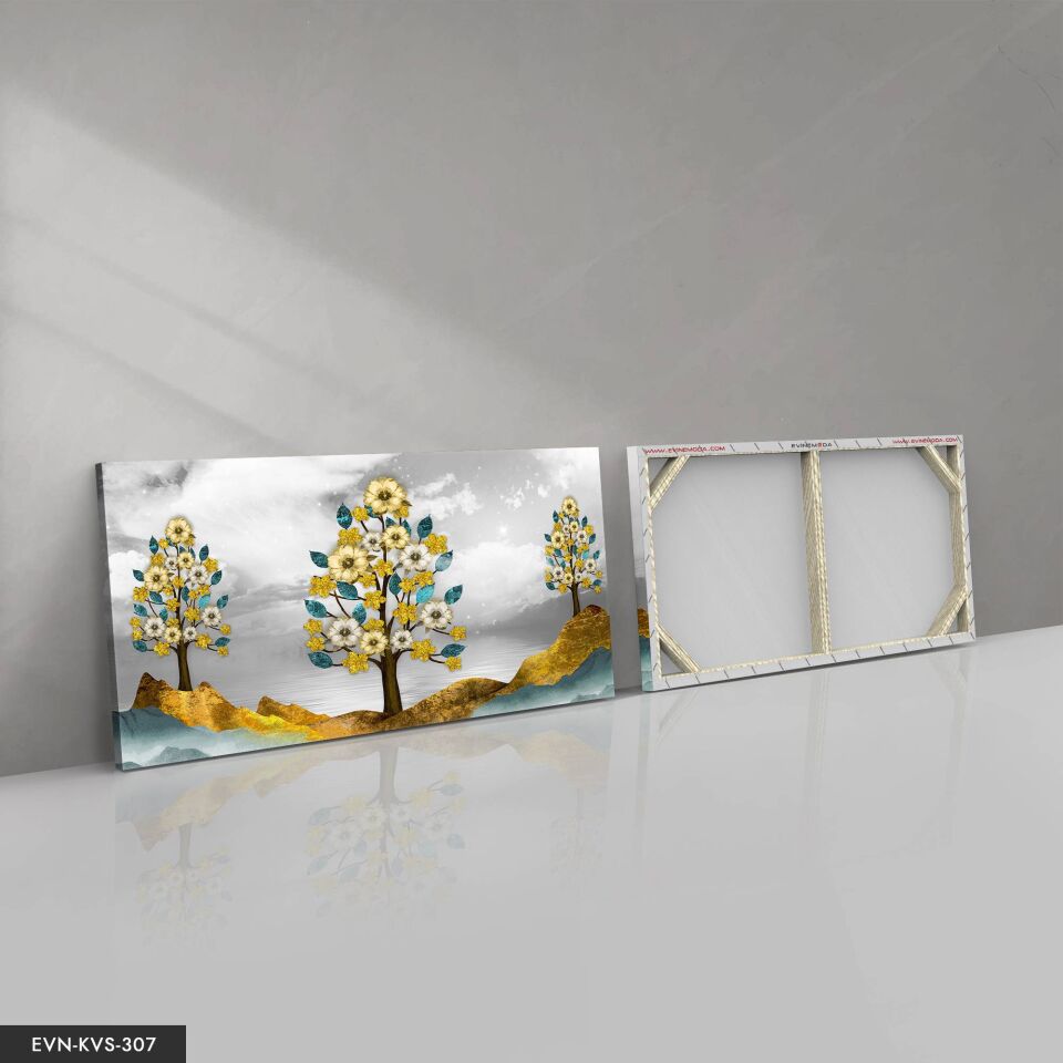 Ağaç Gold Yaprak Tek Parça Kanvas - Canvas Tablo