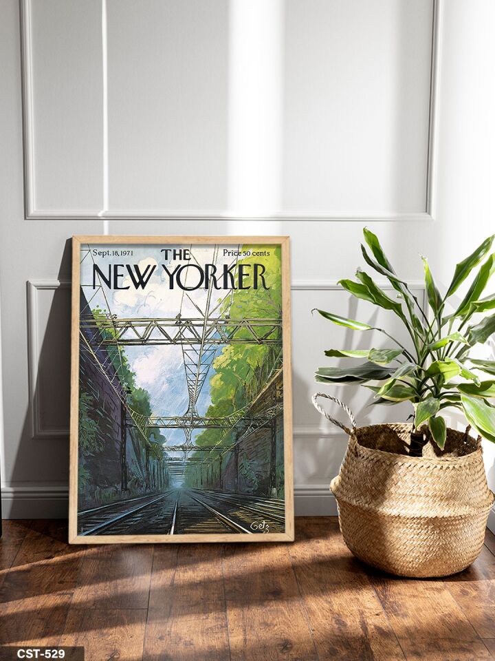 The New Yorker Poster Tren Yolu Tek Parça Ahşap Çerçeveli Tablo Naturel - 50 x 70 CM
