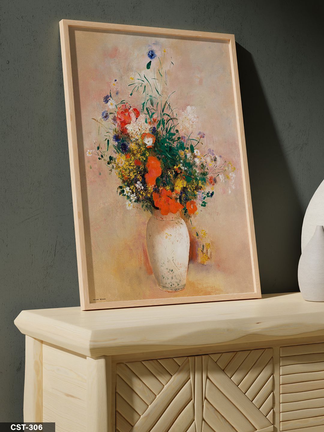 Vazoda Renkler Tek Parça Ahşap Çerçeveli Tablo Naturel - 20 x 30 CM