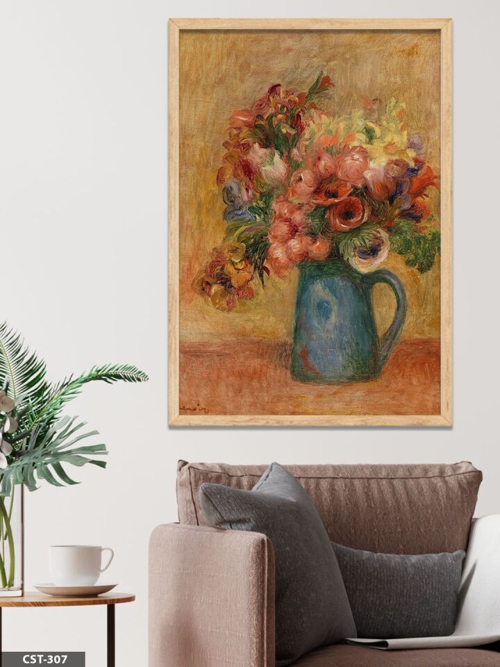 Pierre Auguste Renoir Vazoda Çiçekler Tek Parça Ahşap Çerçeveli Tablo Naturel - 20 x 30 CM