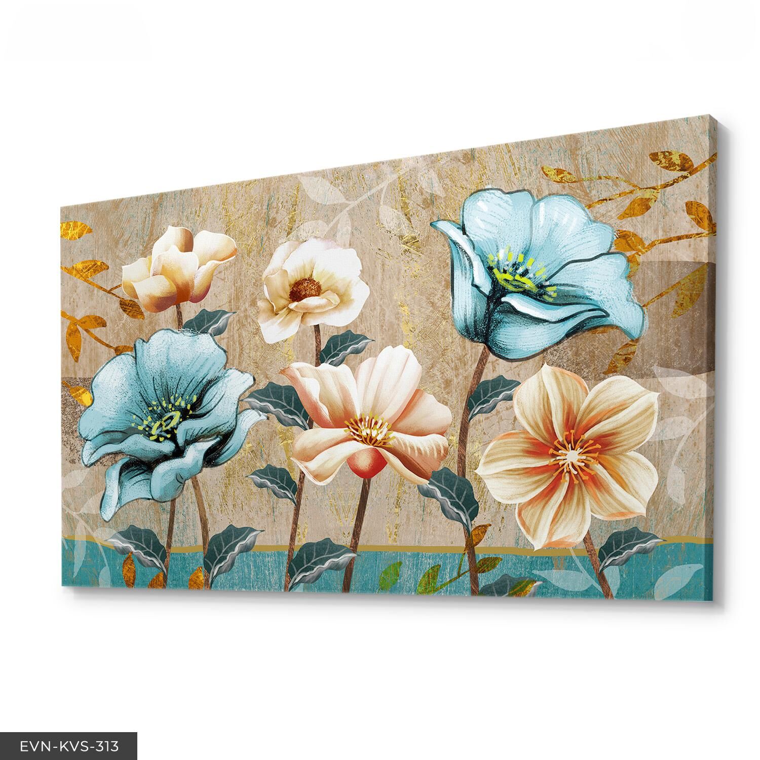 Renkli Soyut Çiçekler Tek Parça Kanvas - Canvas Tablo