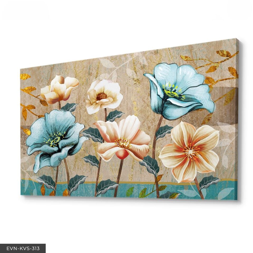 Renkli Soyut Çiçekler Tek Parça Kanvas - Canvas Tablo