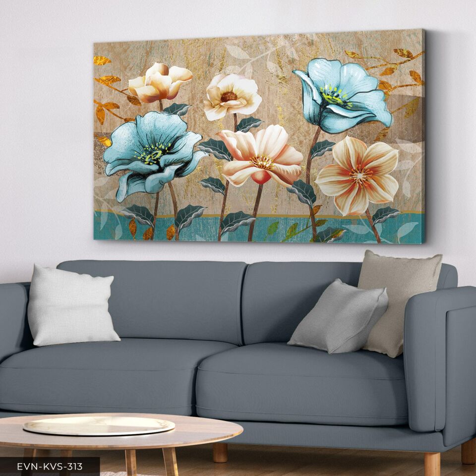 Renkli Soyut Çiçekler Tek Parça Kanvas - Canvas Tablo