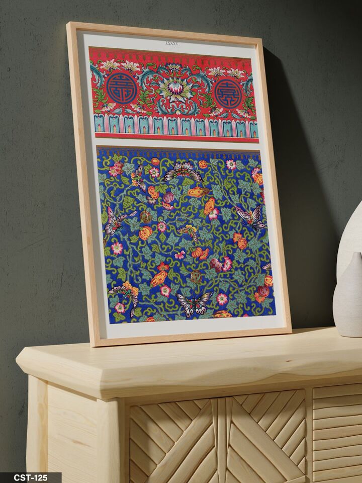 Renkli Geometrik Desen Tek Parça Ahşap Çerçeveli Tablo Naturel - 40 x 60 CM