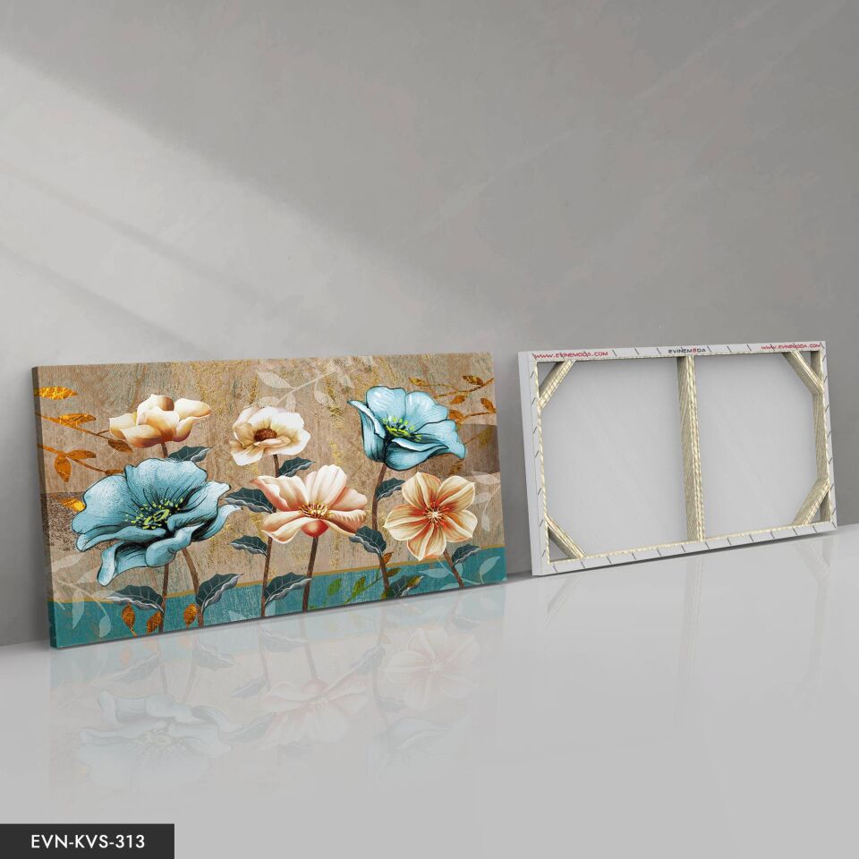 Renkli Soyut Çiçekler Tek Parça Kanvas - Canvas Tablo