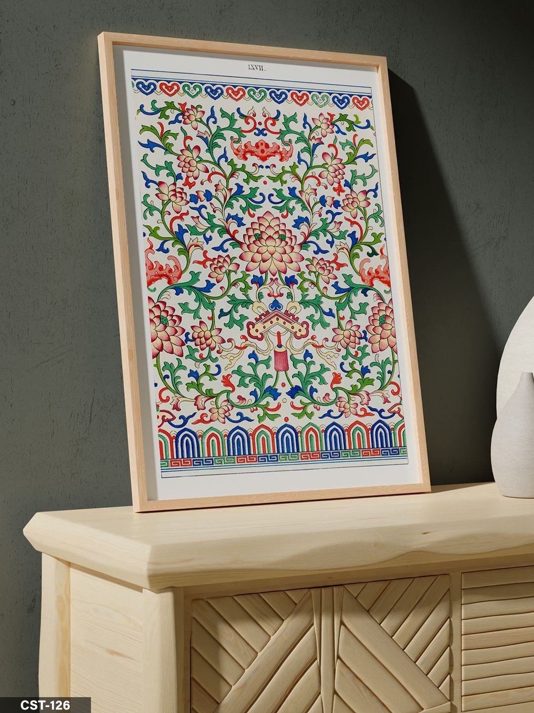 Küçük Renkli Çiçek Desen Tek Parça Ahşap Çerçeveli Tablo Naturel - 40 x 60 CM