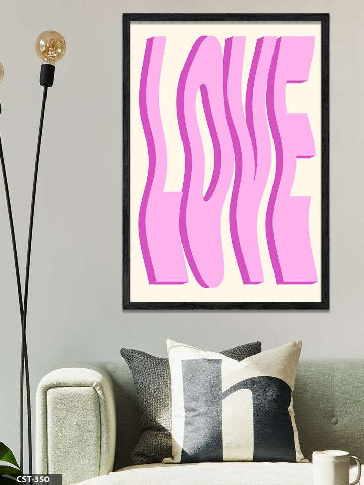 Pembe Love Tek Parça Ahşap Çerçeveli Tablo Siyah - 30 x 40 CM