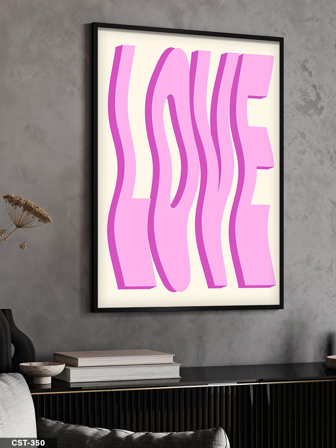 Pembe Love Tek Parça Ahşap Çerçeveli Tablo Siyah - 30 x 40 CM