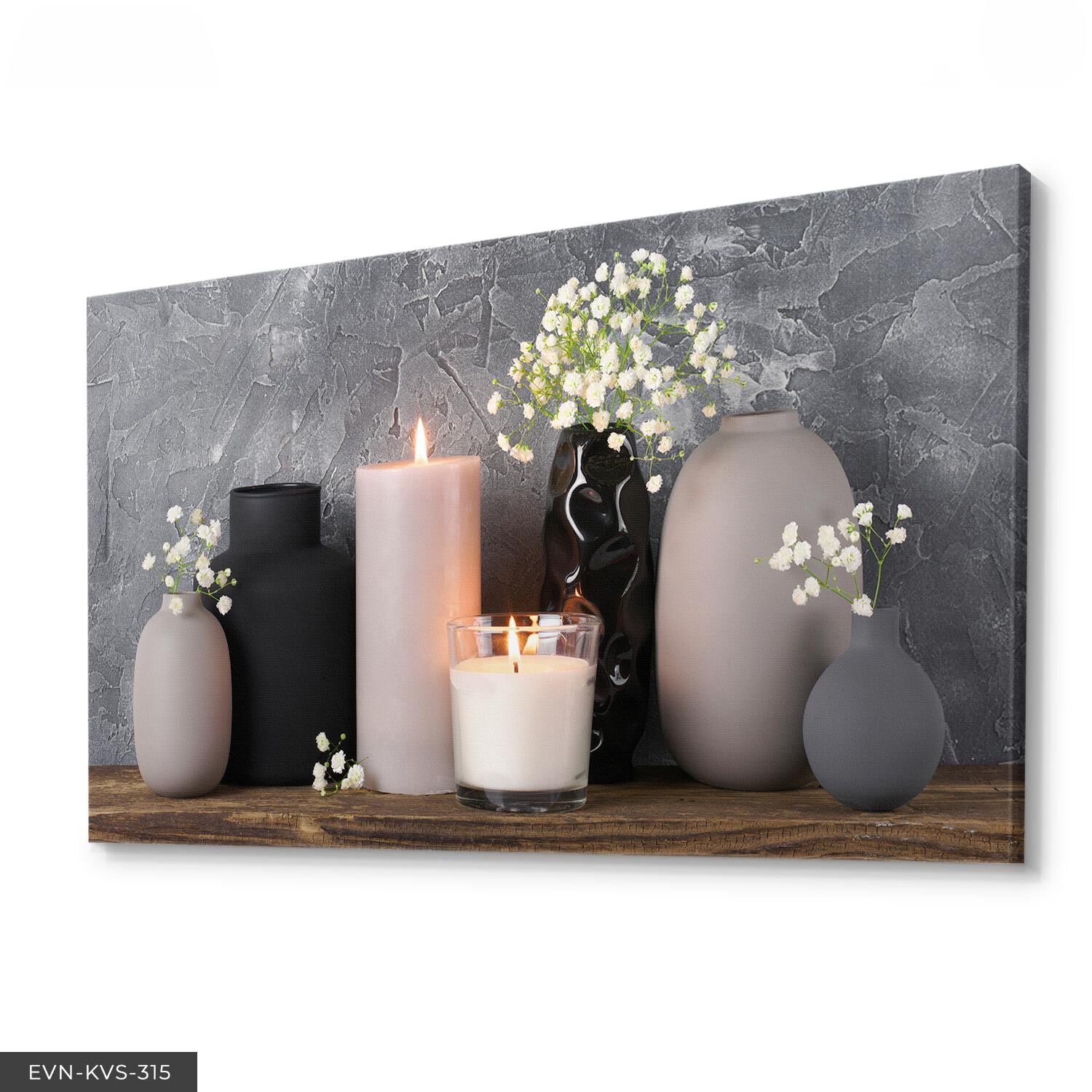 Mum Vazo Çiçekler Tek Parça Kanvas - Canvas Tablo 40 x 30 CM - Çok Renkli