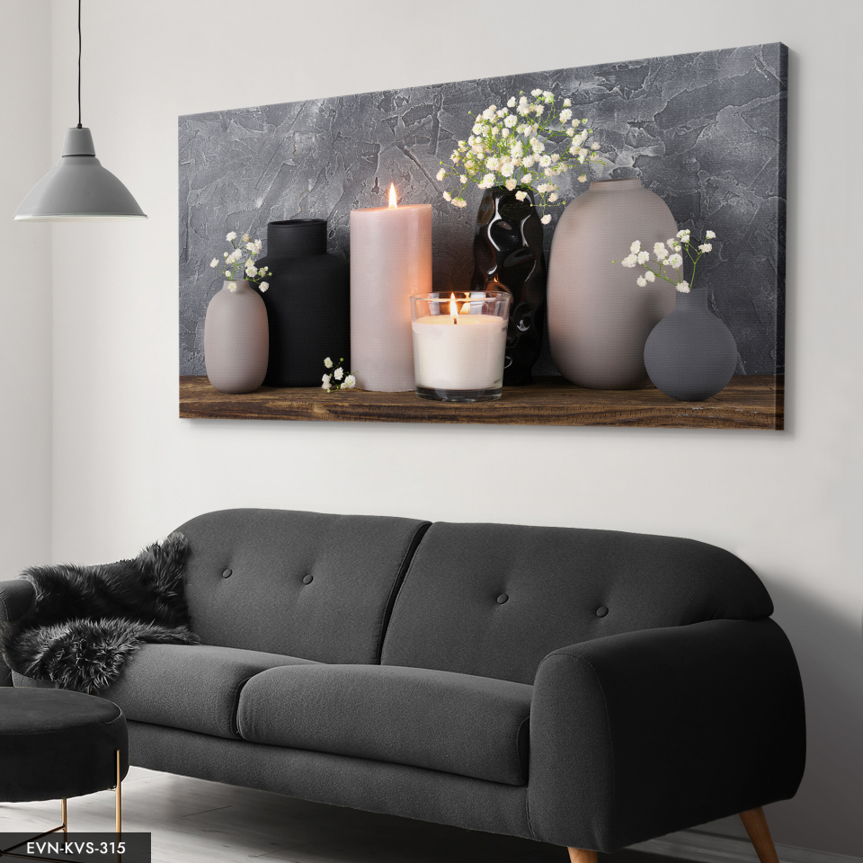 Mum Vazo Çiçekler Tek Parça Kanvas - Canvas Tablo 140 x 90 CM - Çok Renkli