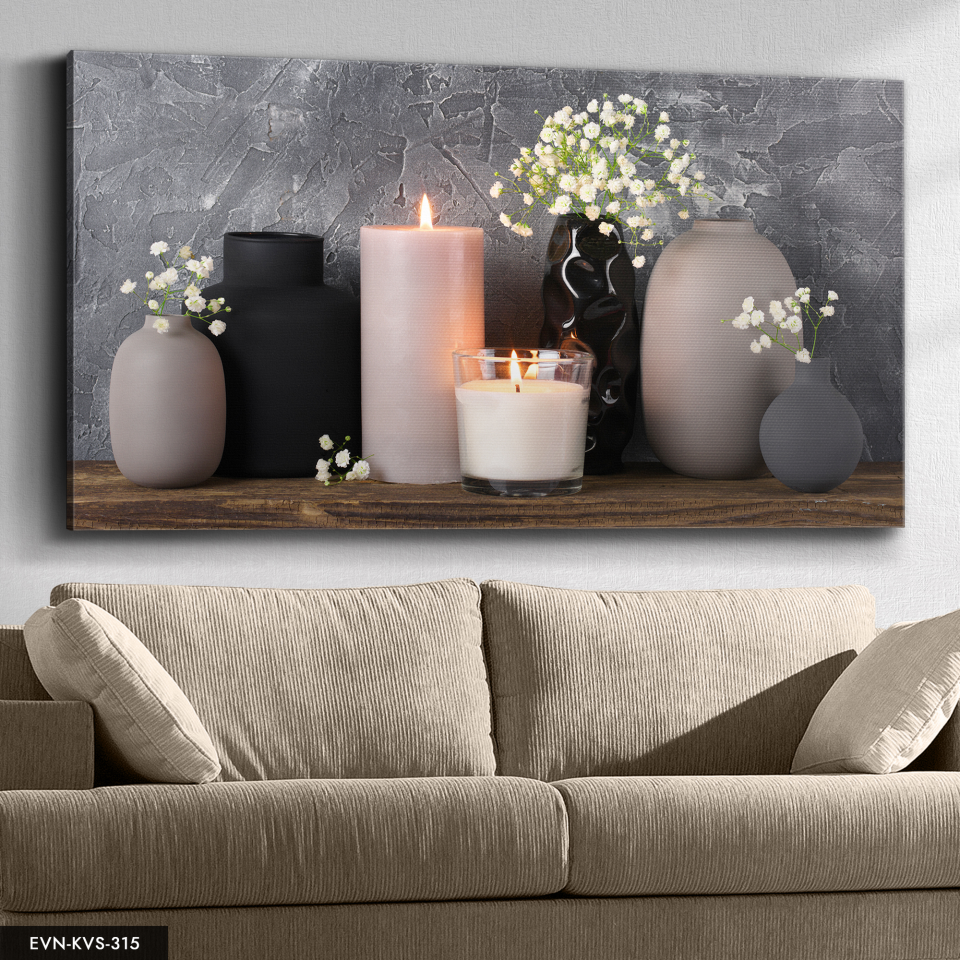 Mum Vazo Çiçekler Tek Parça Kanvas - Canvas Tablo 140 x 90 CM - Çok Renkli