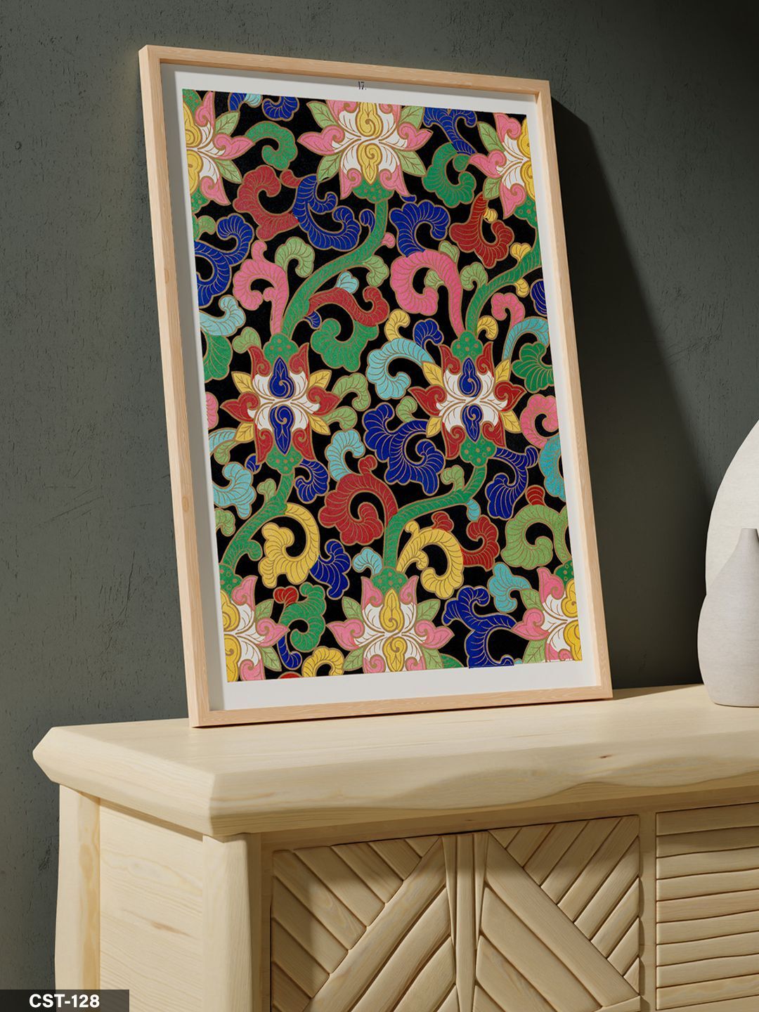Soyut Renkli Desen Tek Parça Ahşap Çerçeveli Tablo Naturel - 40 x 60 CM