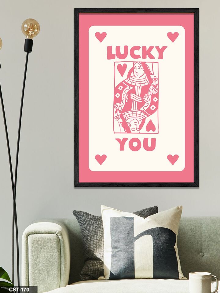 Şans Kartı - Açık Pembe Tek Parça Ahşap Çerçeveli Tablo Siyah - 50 x 70 CM