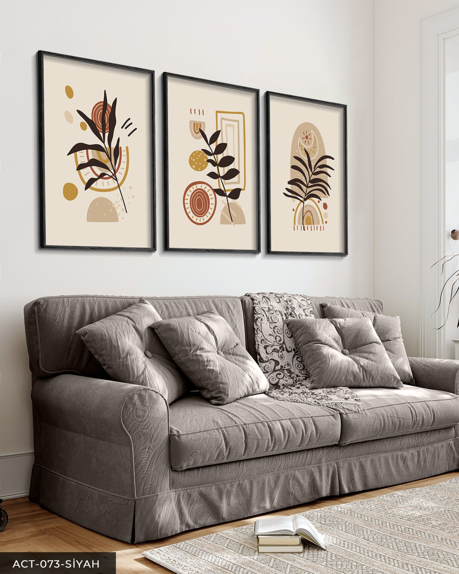 Yapraklar 3 Parça Ahşap Çerçeveli Tablo Siyah - 30 x 40 CM
