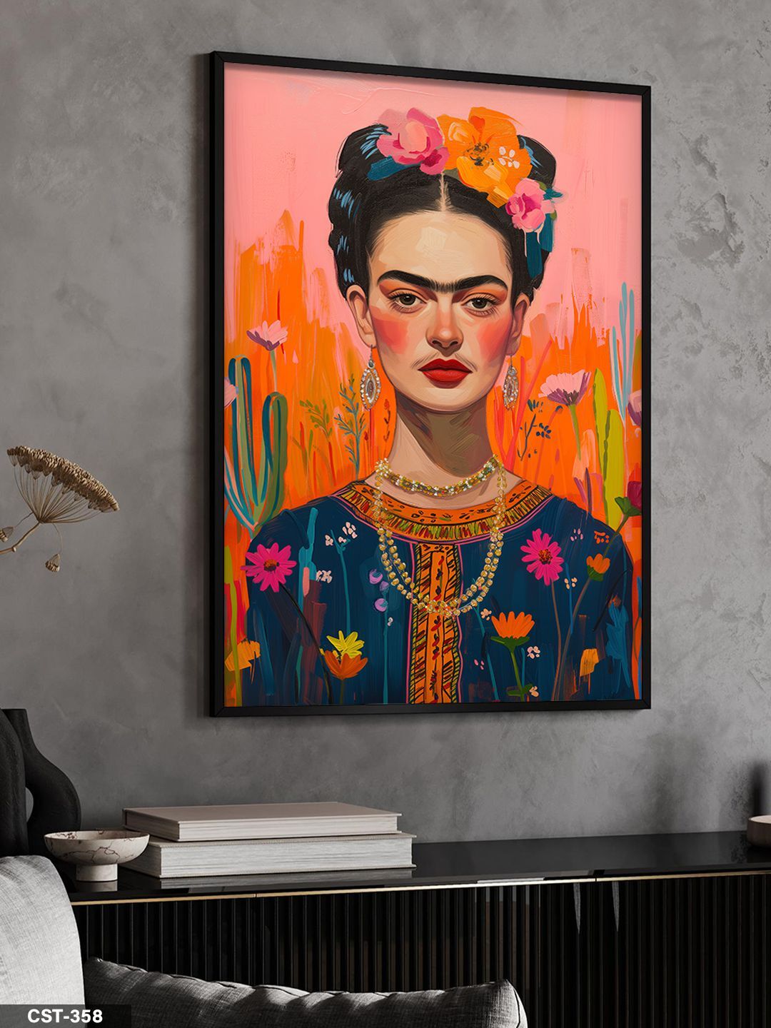 Frida Kahlo Tek Parça Ahşap Çerçeveli Tablo Siyah - 30 x 40 CM