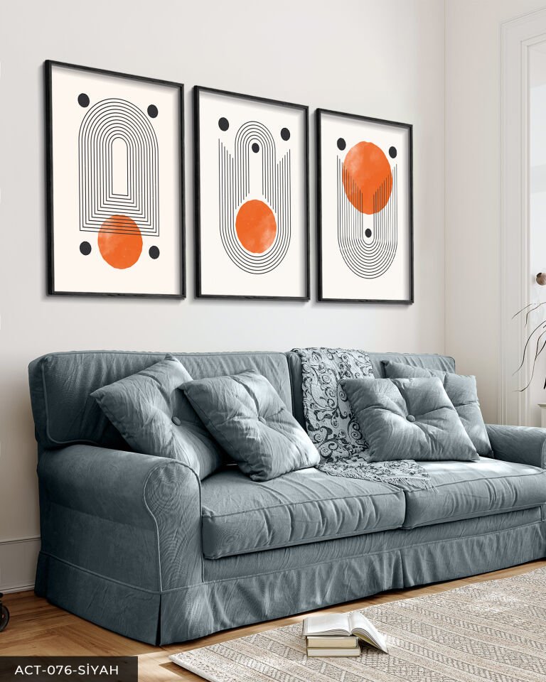 Soyut Desenler 3 Parça Ahşap Çerçeveli Tablo Siyah - 30 x 40 CM