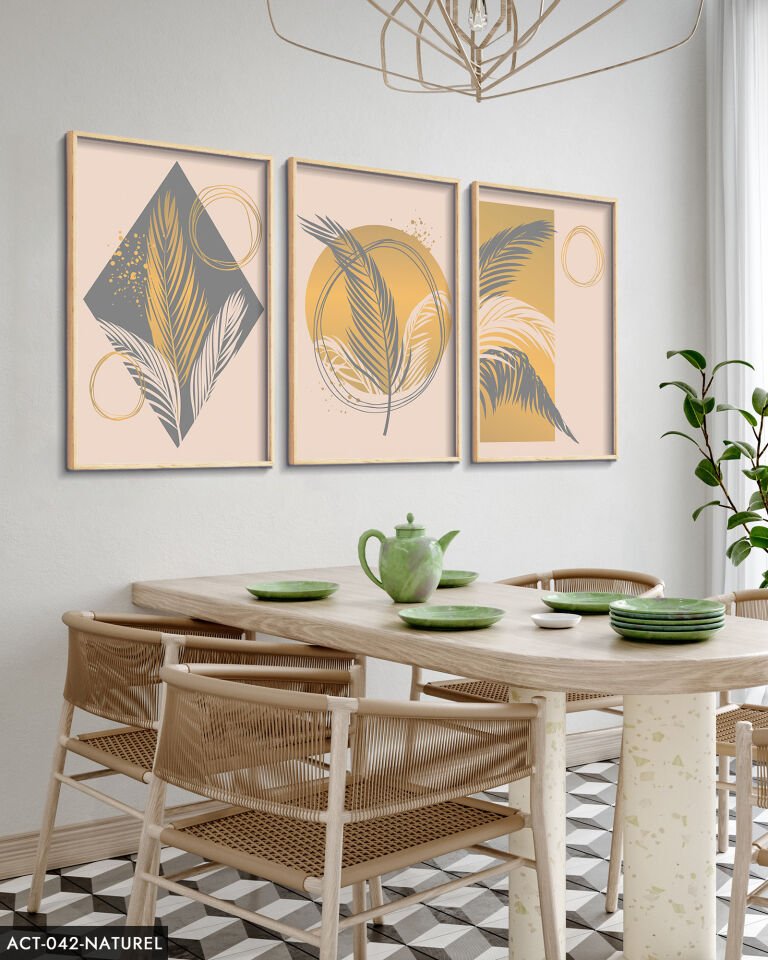 Sanatsal Tüy Desen 3 Parça Ahşap Çerçeveli Tablo ACT Naturel - 20 x 30 CM