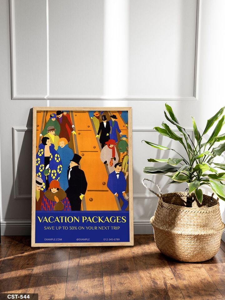 Vacation Packages Afişi Tek Parça Ahşap Çerçeveli Tablo Naturel - 50 x 70 CM