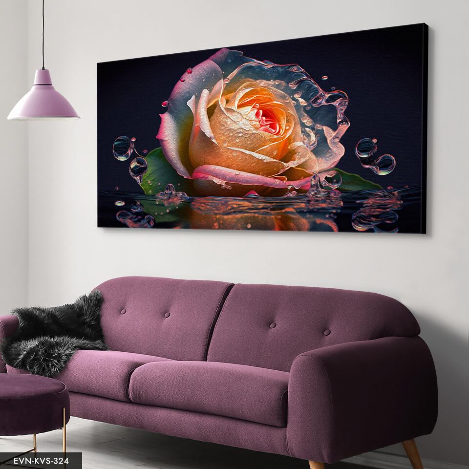 Sular İçinde Renkli Gül Tek Parça Kanvas - Canvas Tablo