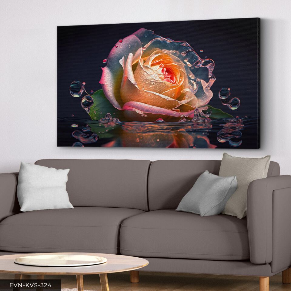 Sular İçinde Renkli Gül Tek Parça Kanvas - Canvas Tablo