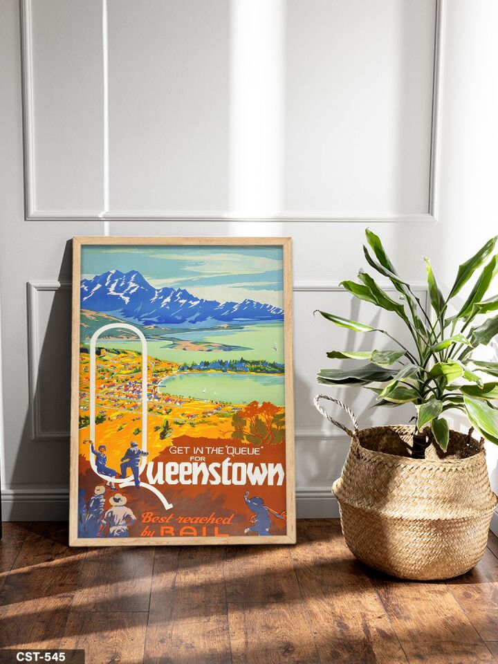 Queenstown'a Giden Yol Tek Parça Ahşap Çerçeveli Tablo Naturel - 50 x 70 CM
