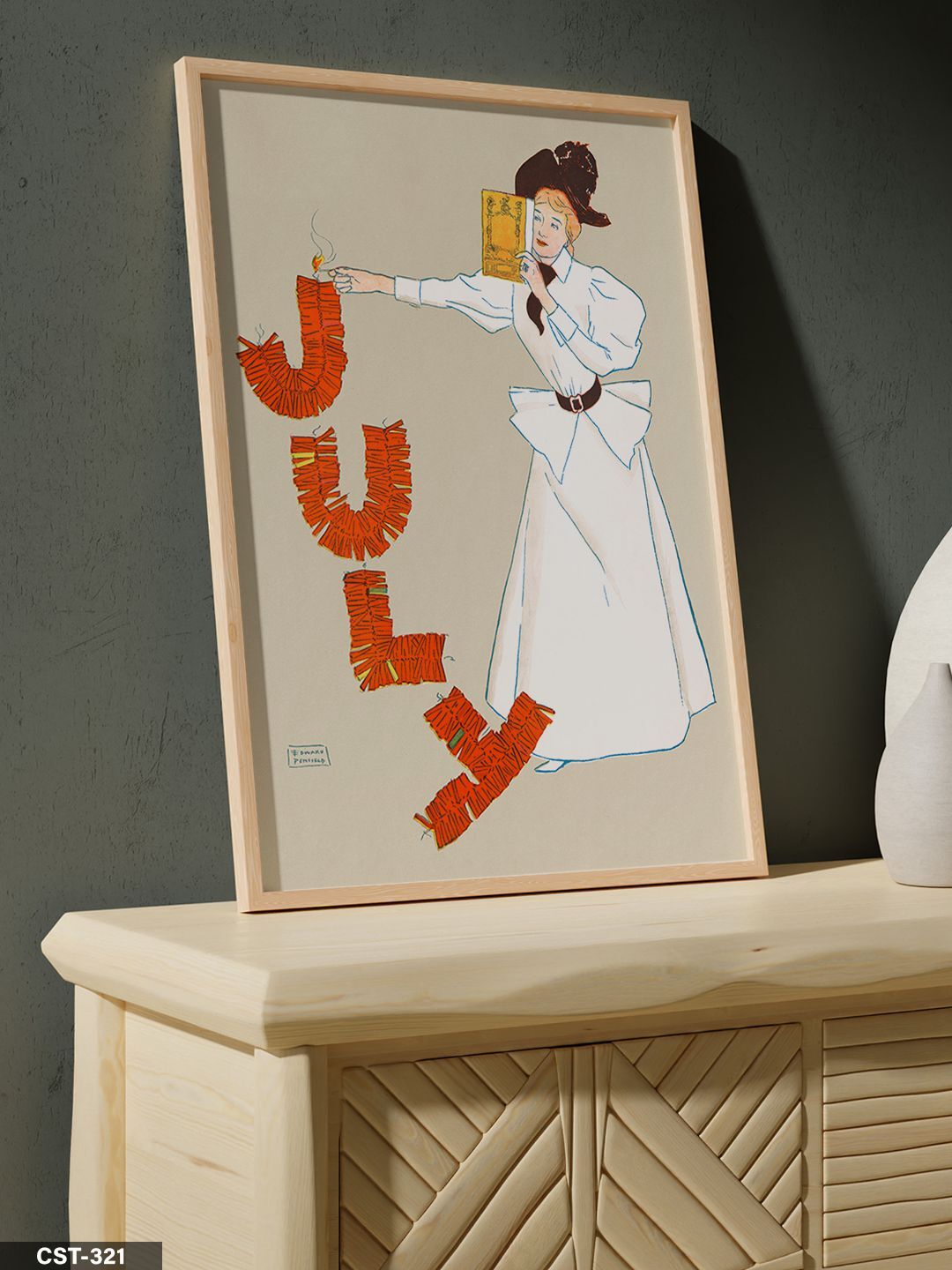 July Yazısı Kadın Tek Parça Ahşap Çerçeveli Tablo Naturel - 20 x 30 CM