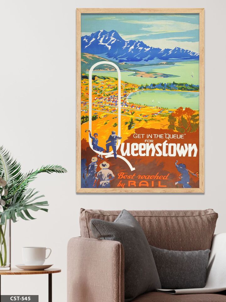 Queenstown'a Giden Yol Tek Parça Ahşap Çerçeveli Tablo Naturel - 50 x 70 CM