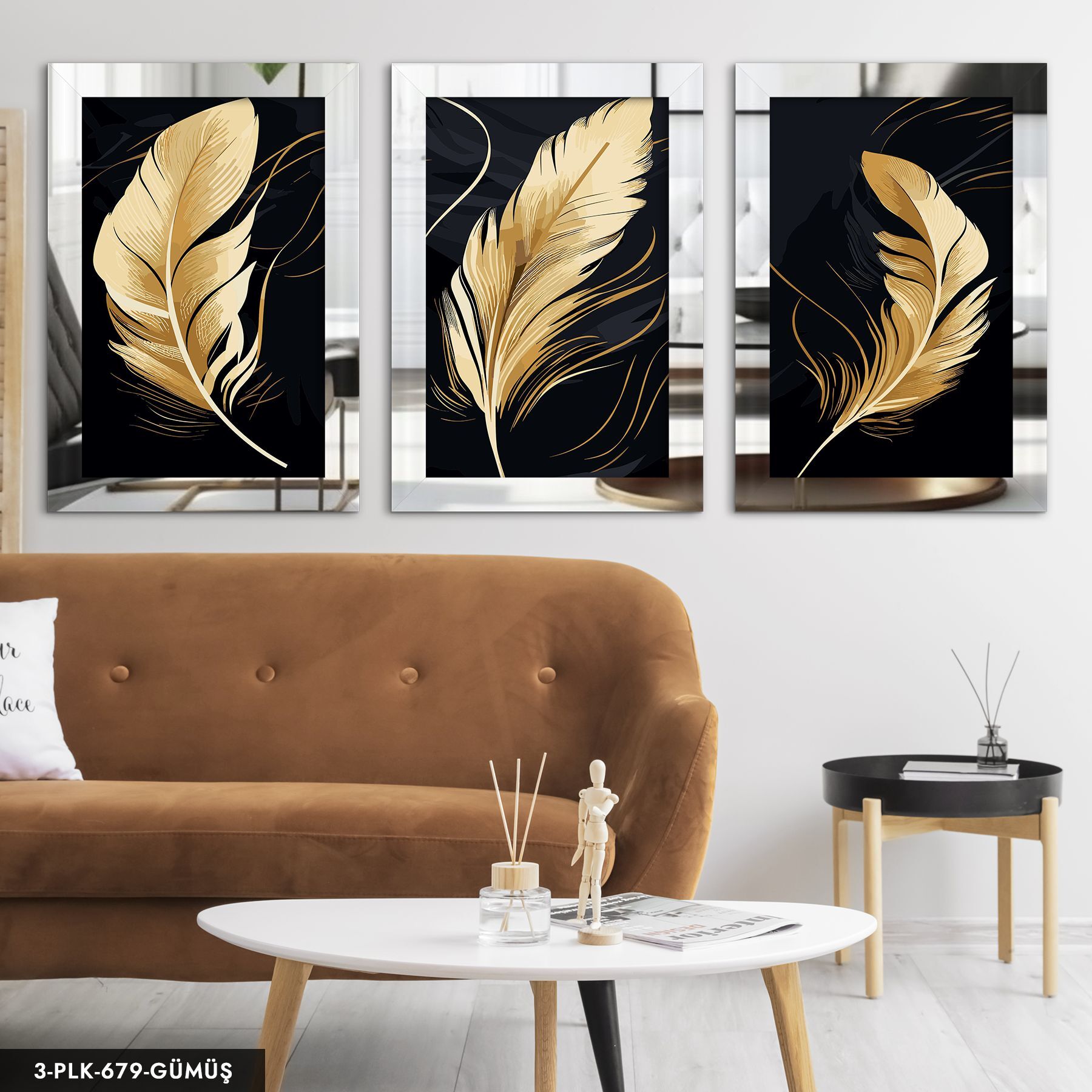 Gold Tüyler 3 Parça Pleksi Aynalı Tablo 50 x 70 CM - Gümüş