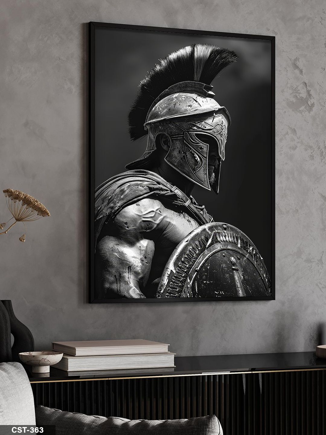 Savaşçı Gladyatör Tek Parça Ahşap Çerçeveli Tablo Siyah - 30 x 40 CM