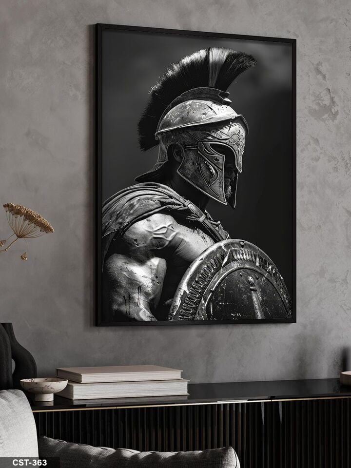 Savaşçı Gladyatör Tek Parça Ahşap Çerçeveli Tablo Siyah - 30 x 40 CM