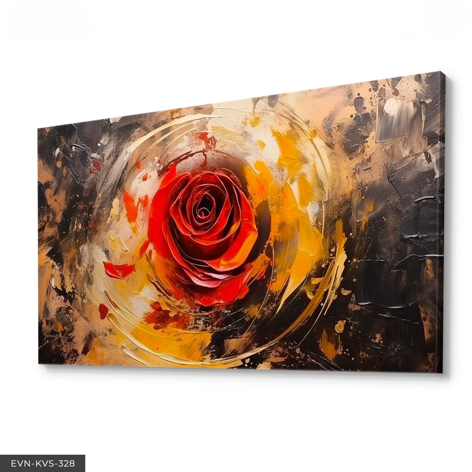 Kırmızı Gül Yağlı Boya Görünümlü Arka Plan Tek Parça Kanvas - Canvas Tablo